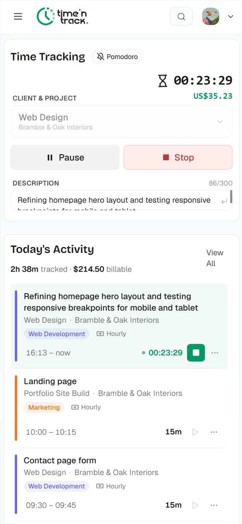 TimeNTrack on a phone, installed to the home screen